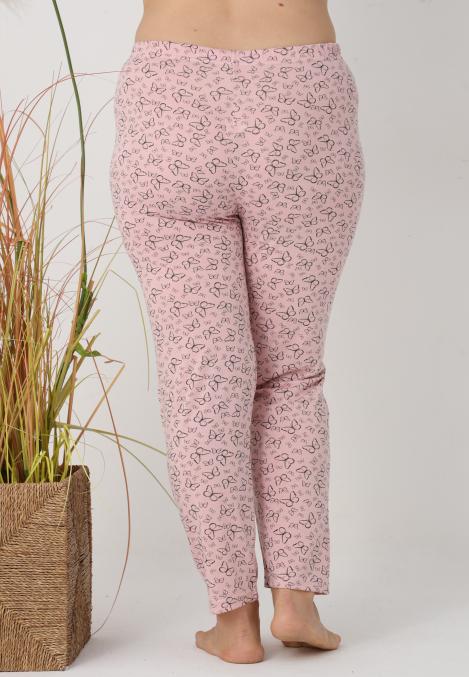 Pantaloni de Pijama Dama Lungi,Big Size,Culoare Roz cu Fluturas,Engros